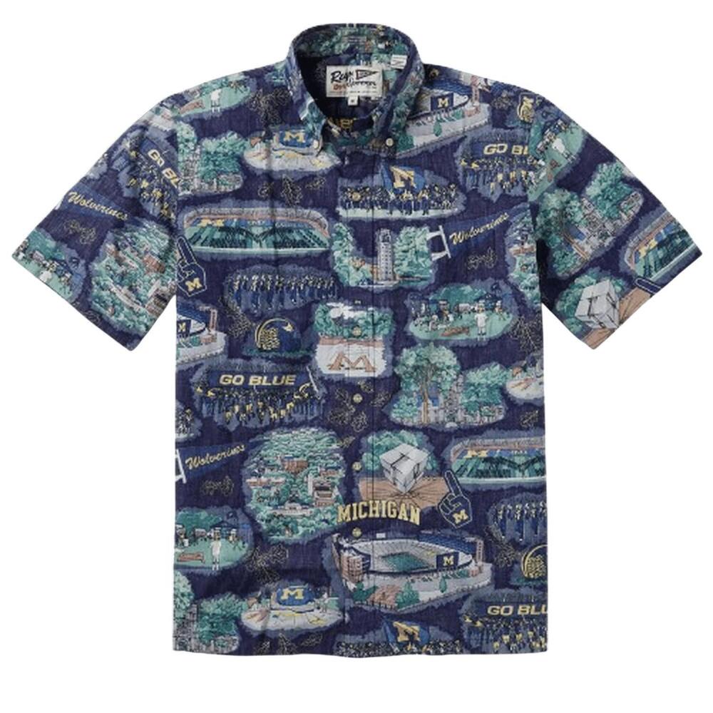 NEW REYN SPOONER men's university of michigan scenic shirt in navy